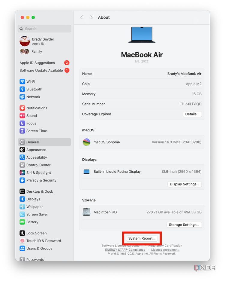 The system report button in macOS.