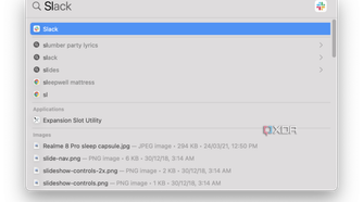 spotlight search on macOS showing results for slack
