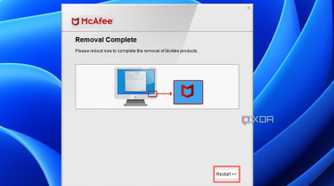 Click on the Restart button to finish uninstalling McAfee.