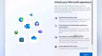 Screenshot of Windows 11 setup asking the user to sign in with a Microsoft account
