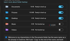 Screenshot of OneDrive backup settings