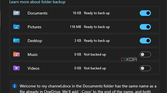 Screenshot of OneDrive backup settings