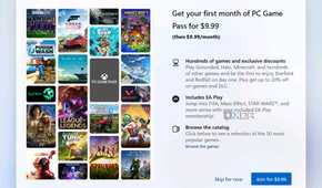 Screenshot of Windows 11 setup offering a PC Game Pass subscription