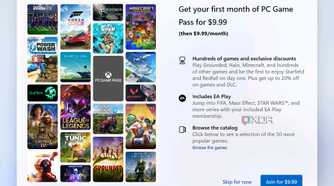 Screenshot of Windows 11 setup offering a PC Game Pass subscription