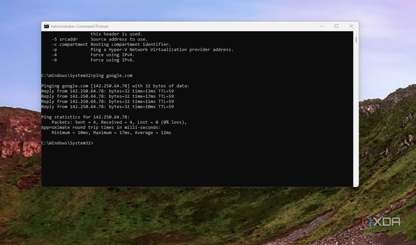 Ping copmmand in Windows 11