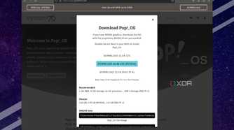 A screenshot showcasing the download page for Pop!_OS version 22.04 LTS with Nvidia drivers pre-installed