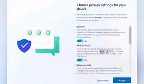 Screenshot of privacy settings shown during Windows 11 setup, including location access