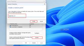 Click on the Create button and give a name to the restore point.