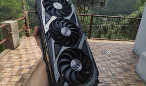 An Asus Rog Strix RTX 3080 Ti graphics card.