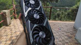 An Asus Rog Strix RTX 3080 Ti graphics card.