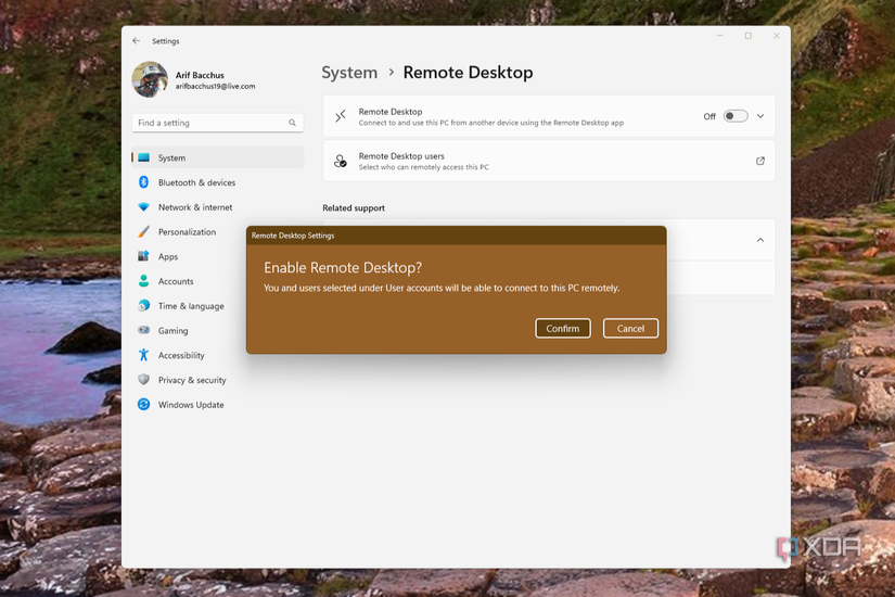 Enable Remote Desktop in the Windows 11 settings