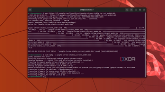 A screenshot of the terminal code in Ubuntu for installing Chrome through the Linux Terminal