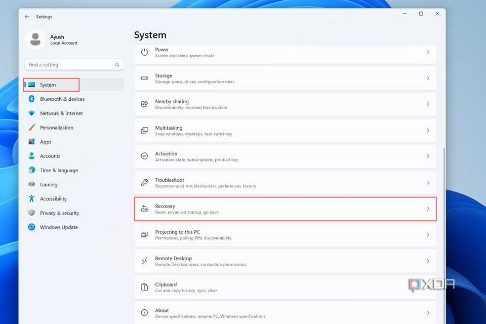 Choose Recovery under System tab on the Settings app.