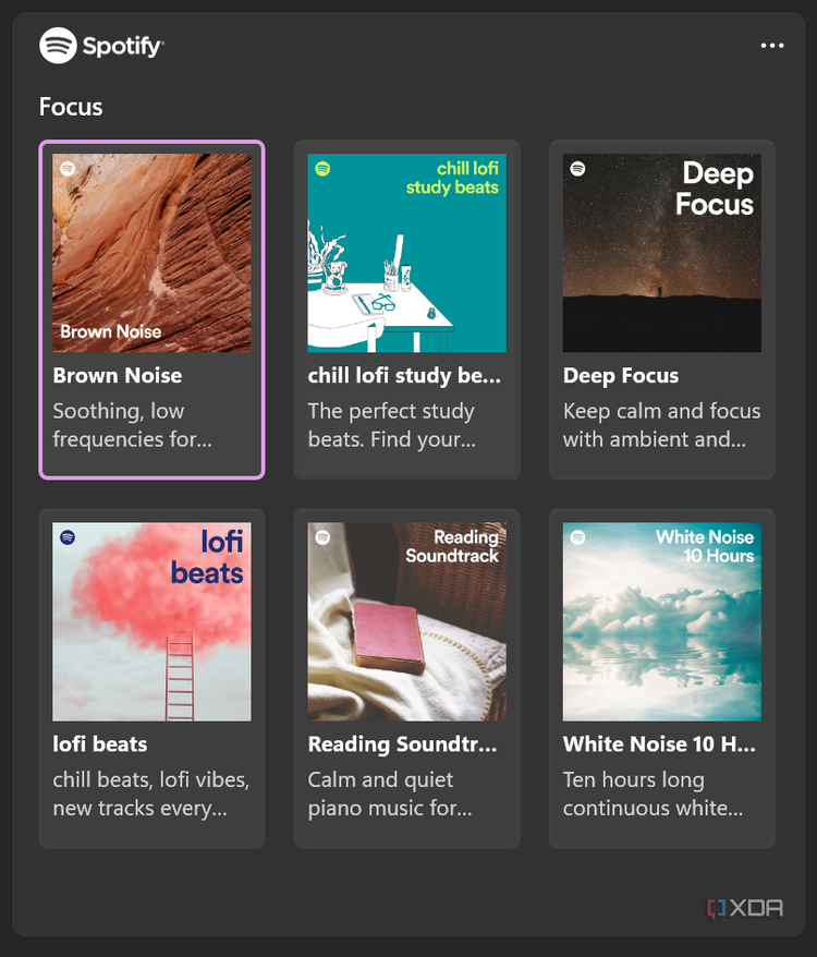 Screenshot of the Spotify panel in the Focus sessions page