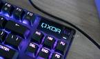 Close-up view of the OLED screen on the SteelSeries Apex Pro TKL displaying the XDA logo
