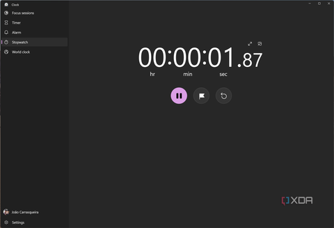 Screenshot of the Stopwatch page in the Windows 11 Clock app