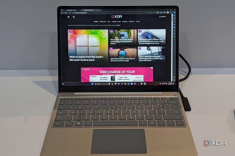A Surface Laptop Go 3 open to the XDA website