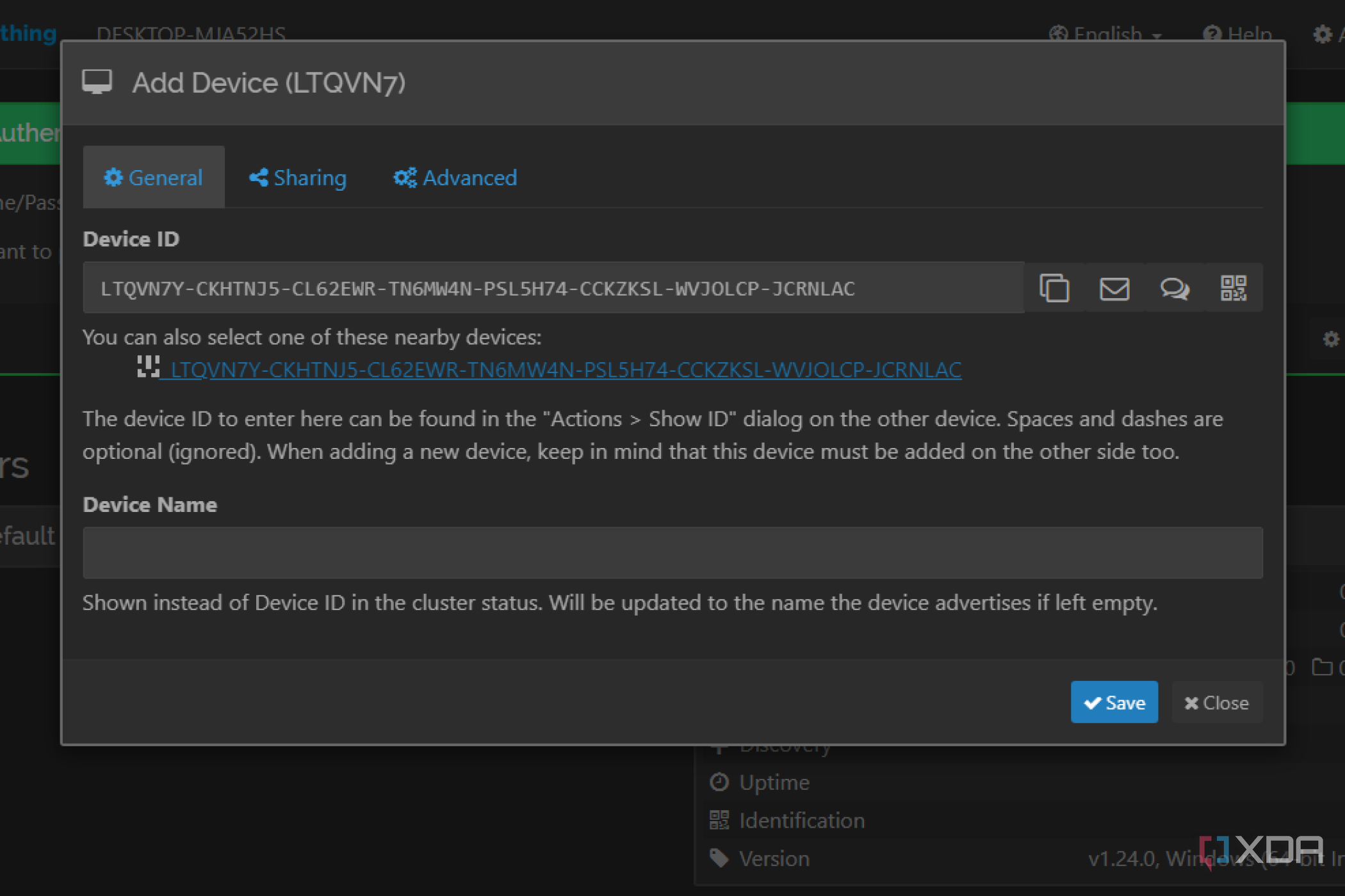 SyncThing add device.