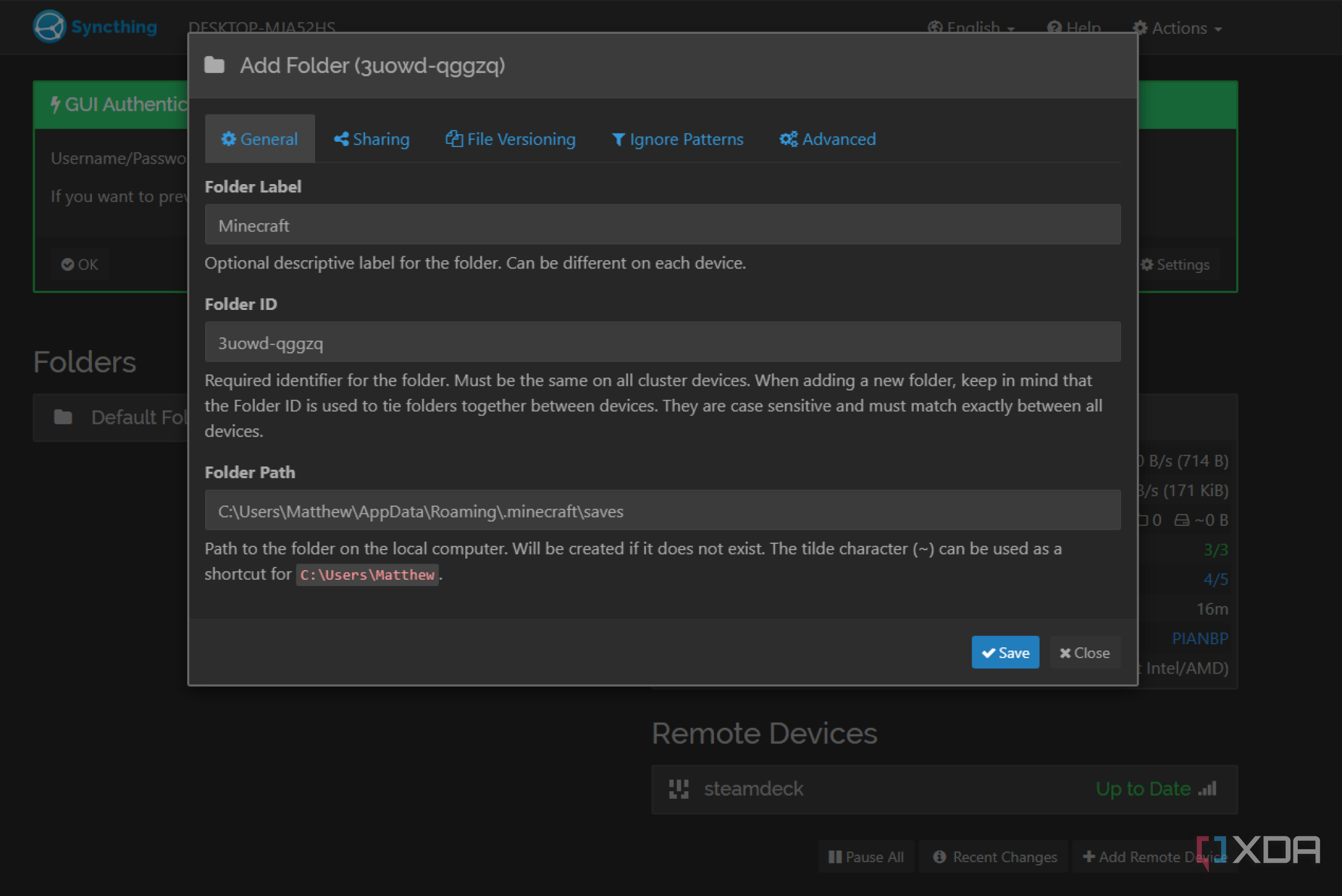 SyncThing add new folder.