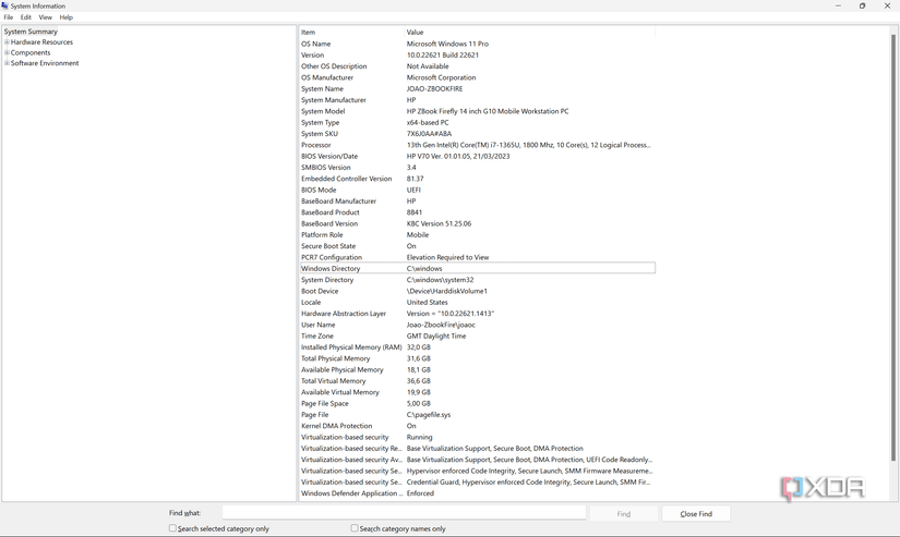 Screenshot of System Information summary page