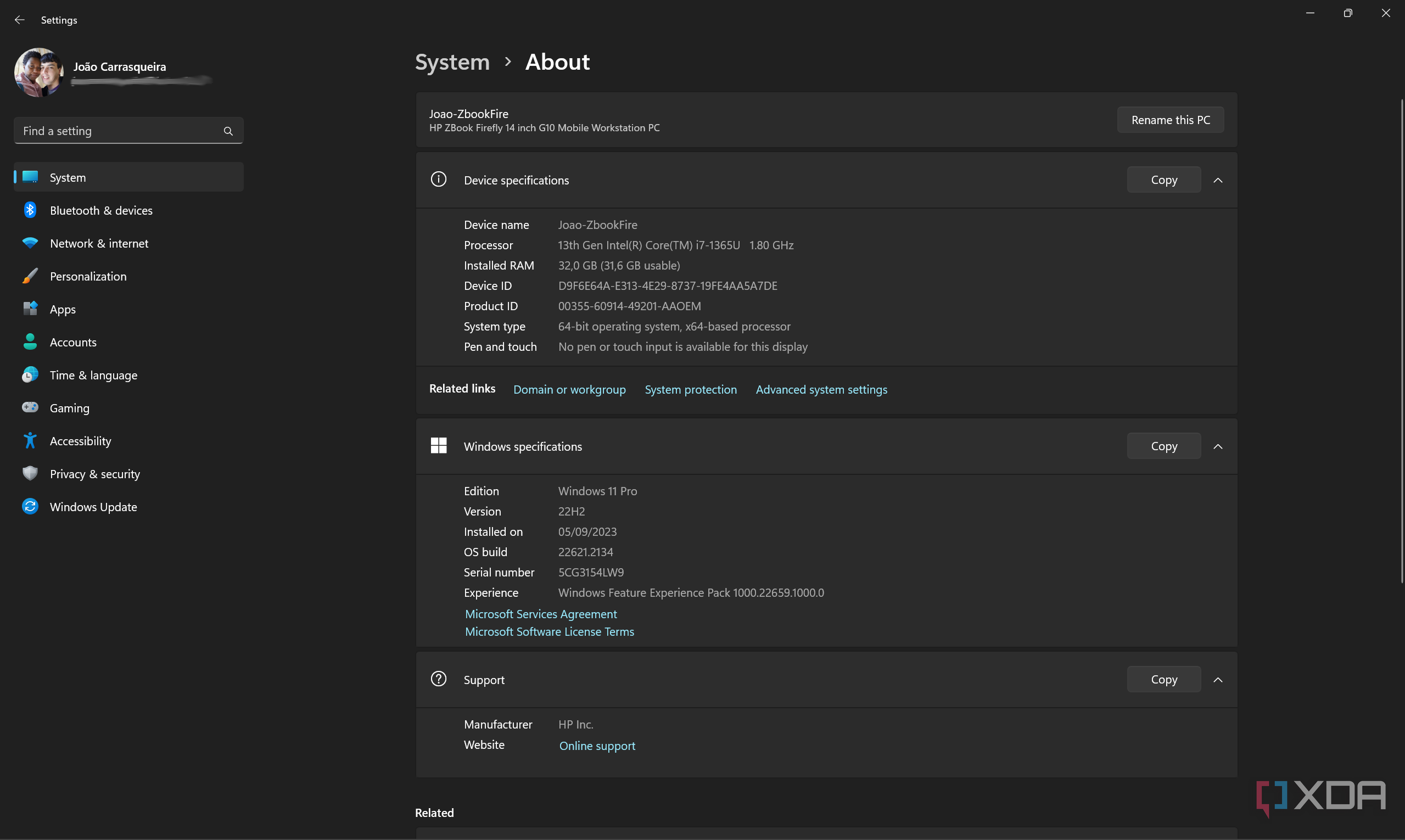 System specifications in Windows 11 Settings