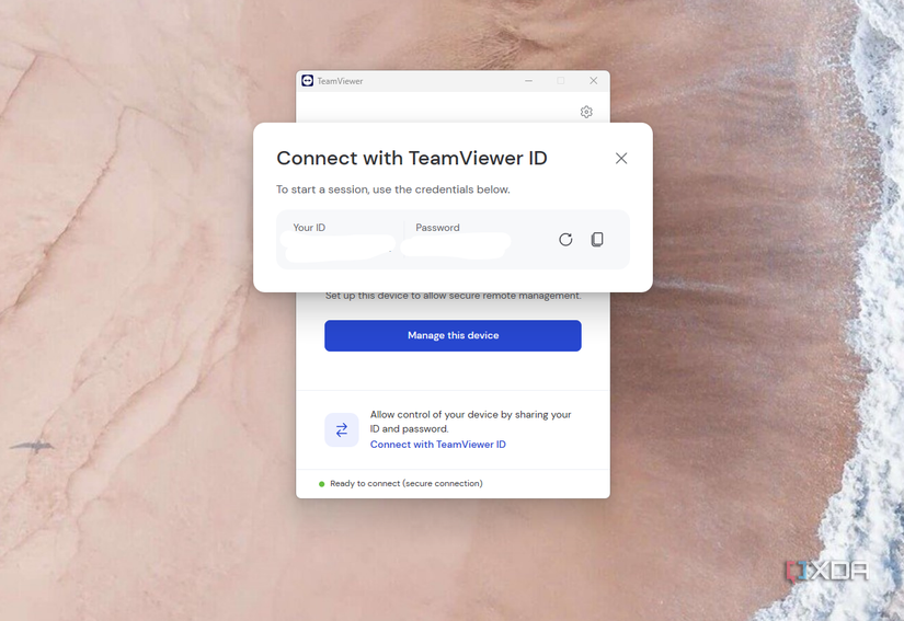 Connect with TeamViewer ID screen during setup