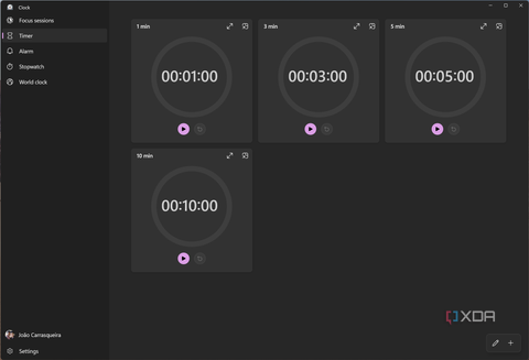 Screenshot of the Timers page in the Windows 11 Clock app