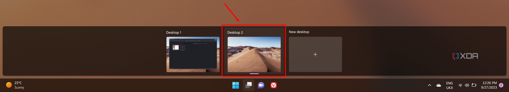 Screenshot of virtual desktops in Windows 11 with a second desktop highlighted