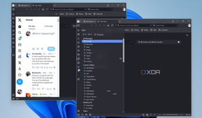 Screenshot of two Vivaldi windows with the sidebar open showing X and the email client overview