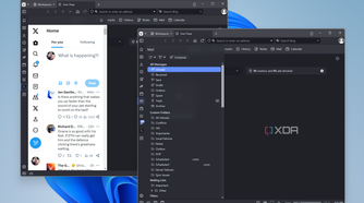 Screenshot of two Vivaldi windows with the sidebar open showing X and the email client overview