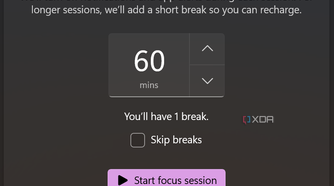 Screenshot of the timer section in the Focus sessions page