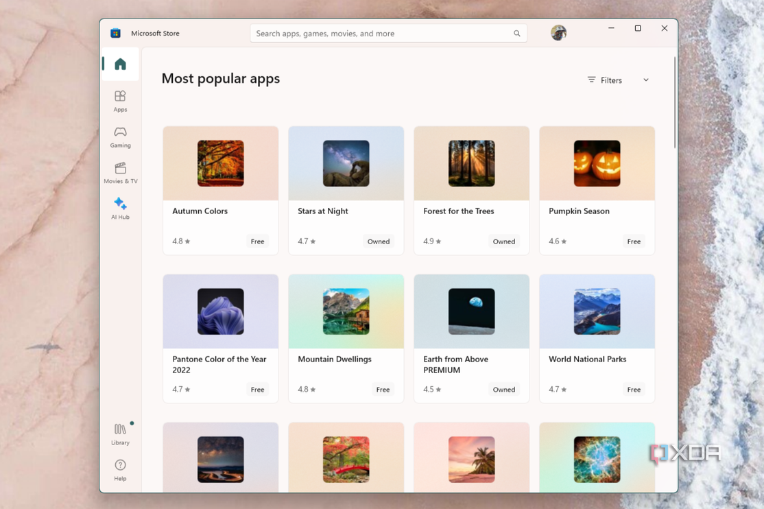 The Microsoft store in Windows 11 showing the avaialble themes