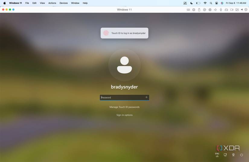 Touch ID sign-in on Windows 11 via Parallels 19.