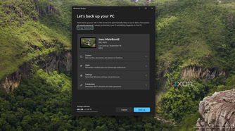 Screenshot of the Windows Backup app on Windows 11