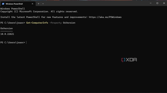 Screenshot of Windows PowerShell in Terminal showing the result of a Get-ComputerInfo Property command