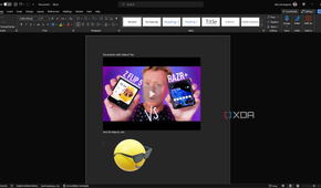 Screenshot of Microsoft Word with an embedded YouTube video and a 3D model of an emoji.
