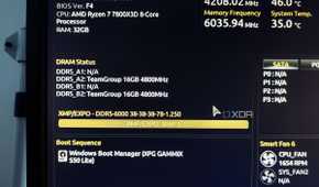 An image showing the highlighted XMP/EXPO profiles on BIOS being displayed on a monitor.