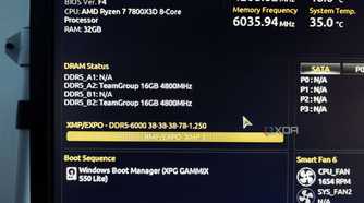 An image showing the highlighted XMP/EXPO profiles on BIOS being displayed on a monitor.
