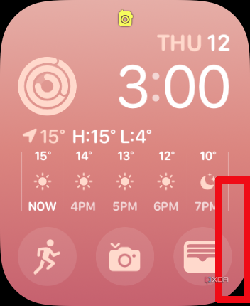 Apple Watch modular face with the side button area highlighted.