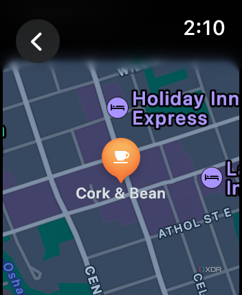 Apple Wallet app on Apple Watch showing a map with the location of a purchase.