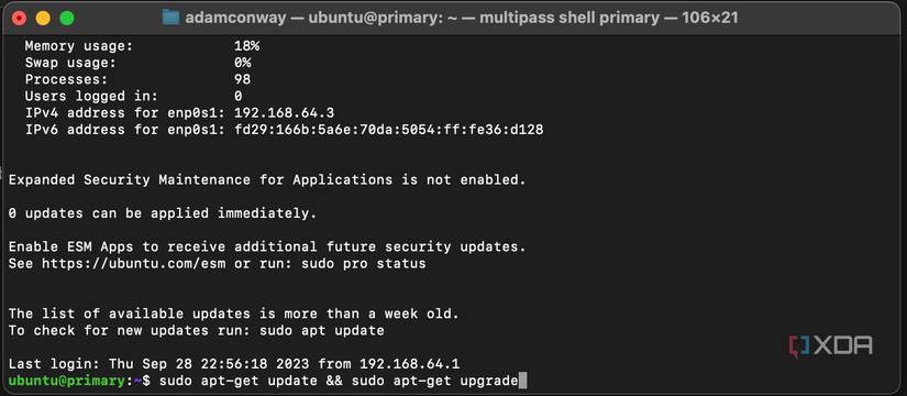 Ubuntu multipass shell primary window.