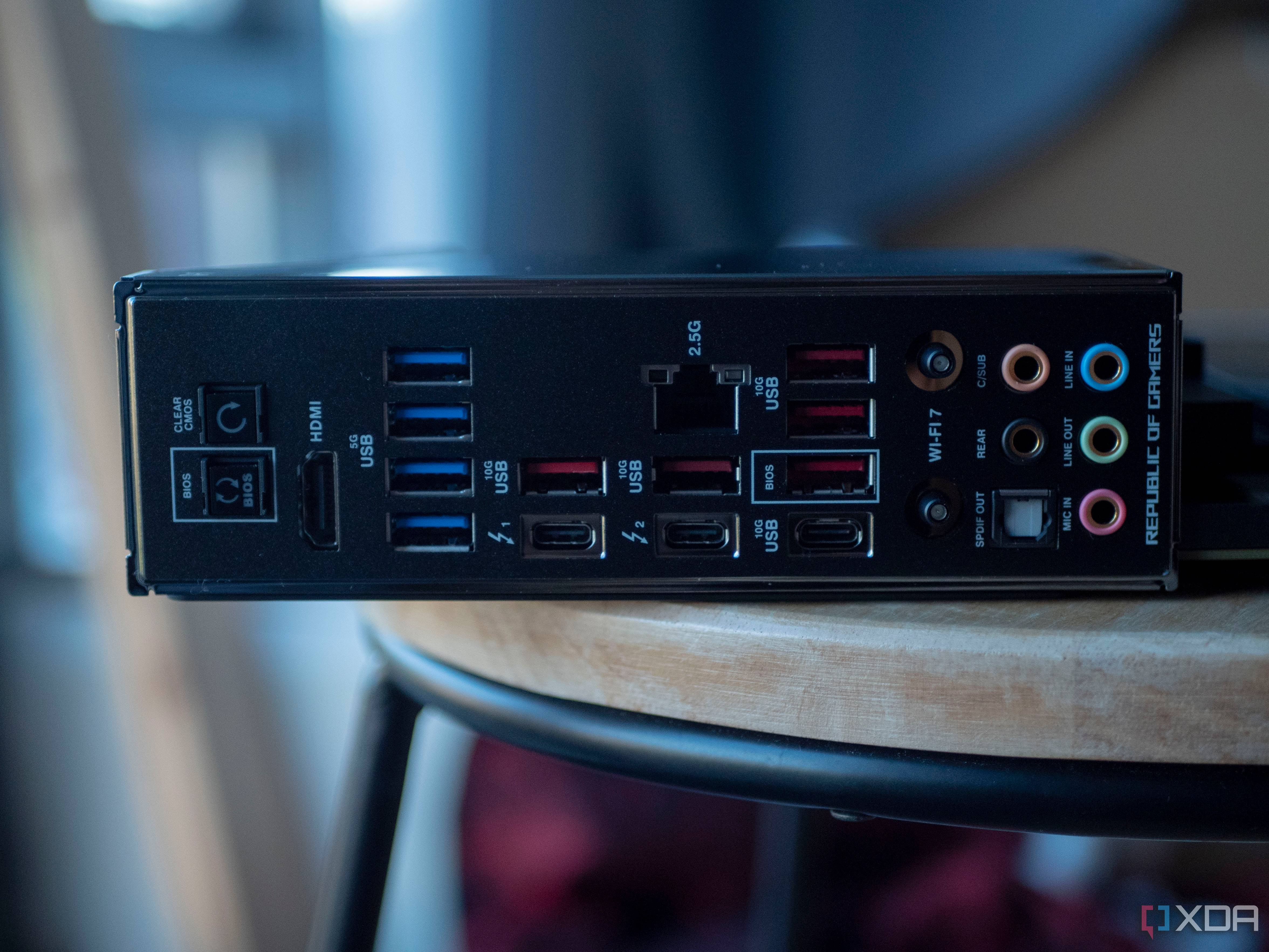 I/O ports on the back of the Asus ROG Maximus Z790 Dark Hero.