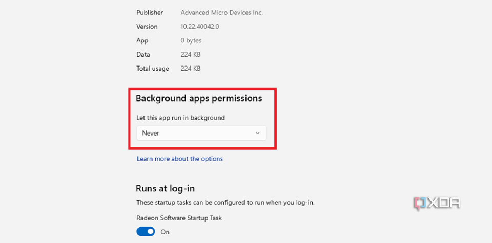 A screenshot showing the background apps permissions option in Windows 11.