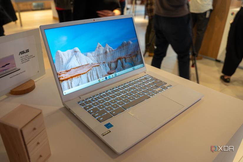 A Chromebook Plus model sitting on a desk