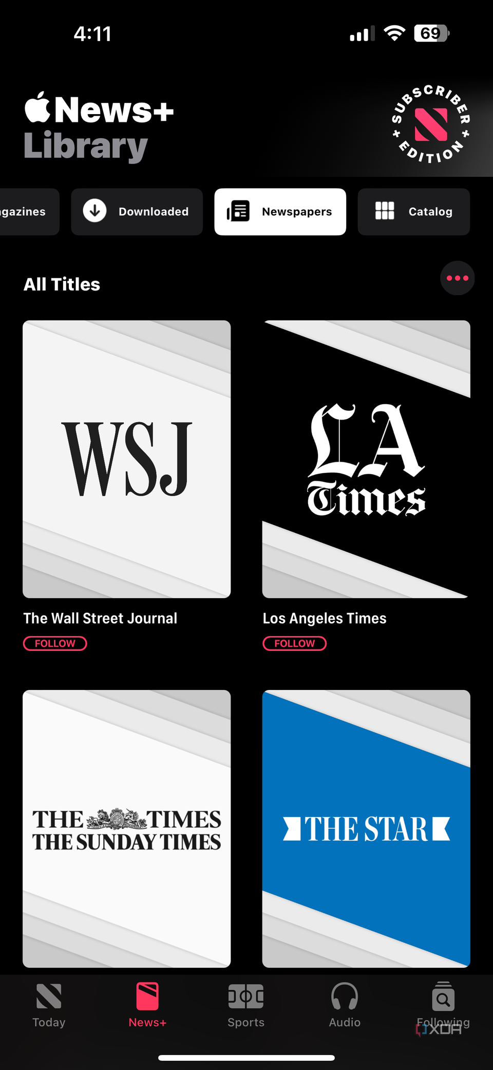 Apple News+ newspaper catalog