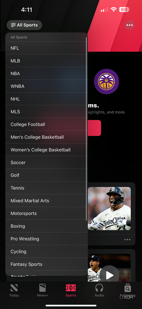 fitting by sport type in the sports tab of apple news