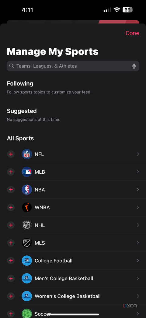 manage my sports banner allowing you to pick sports and teams to follow