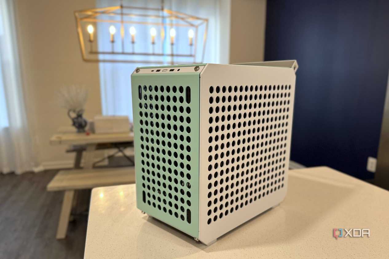 coolermaster qube 500 pc case on a kitchen countertop