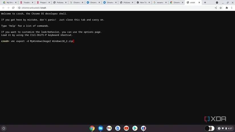Exporting the Windows 1 VM in ChromeOS