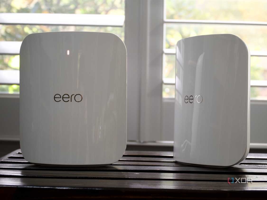Eero Max 7 review two routers, one at an angle